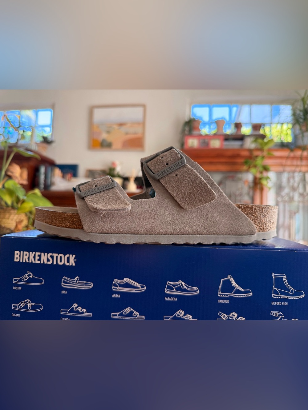 Like New Birkenstock Arizona Soft Footbed in Stone Coin Suede size 39 reg 8 8.5 - Picture 4 of 8